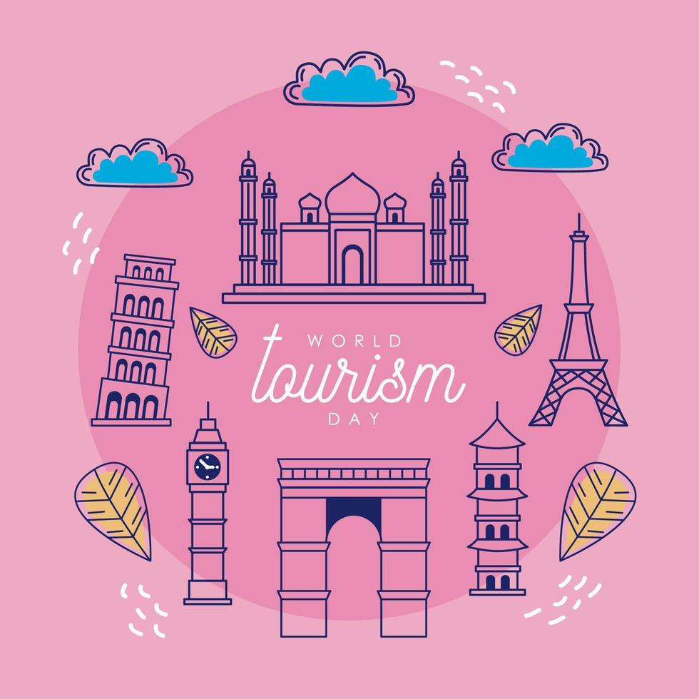 cartel de letras del día mundial del turismo vector