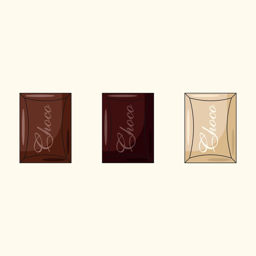 Dark, black, white chocolate. Vector illustration