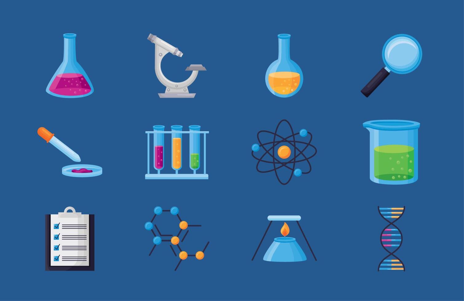 doce iconos de laboratorio de química vector