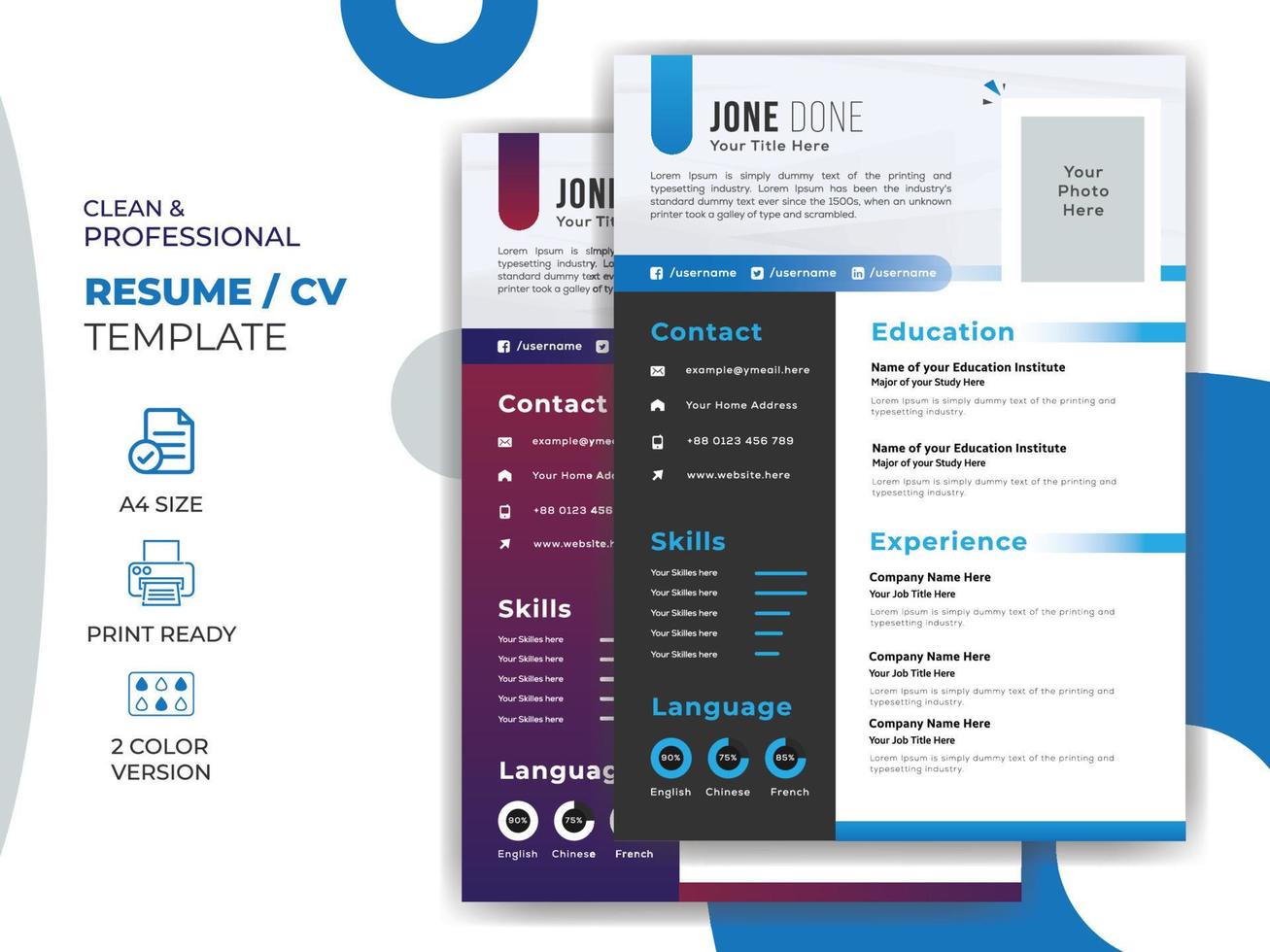 modern CV Resume Design template  Illustrator File vector