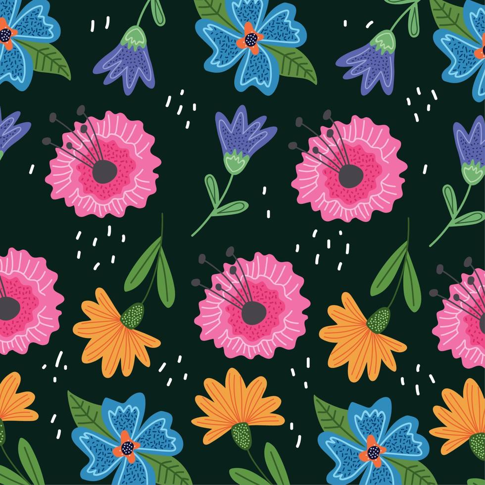 pink and purple flowers pattern vector