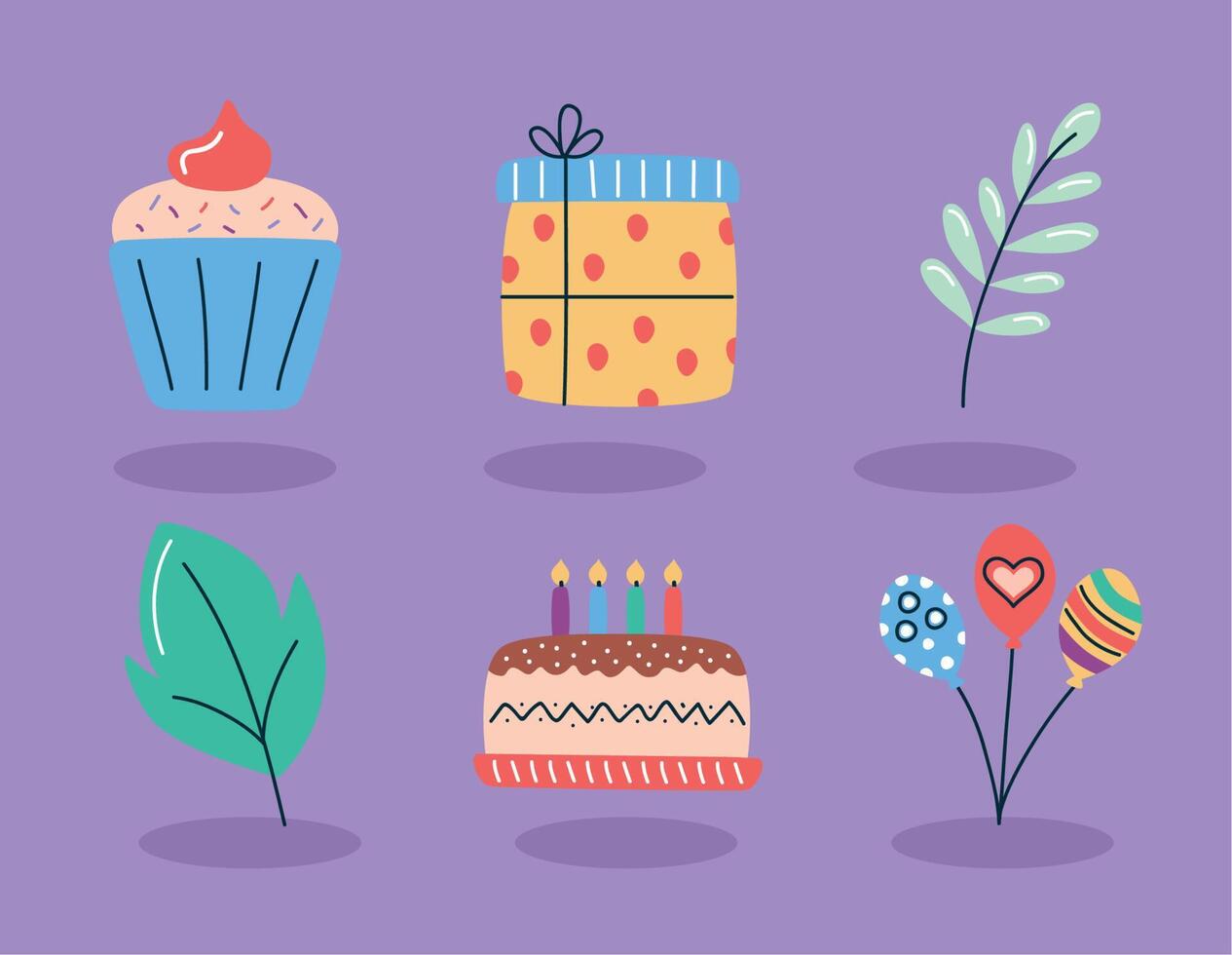 six brithday party icons vector