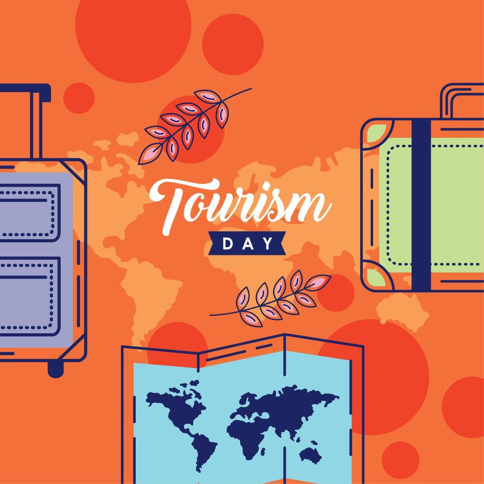 world tourism day lettering postcard vector