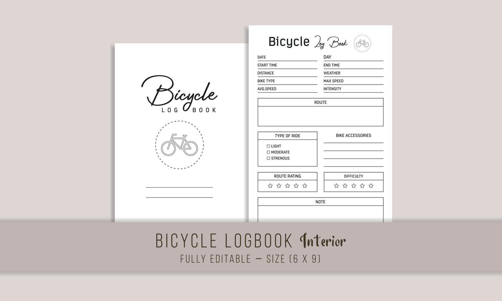 Cycling Log Book Journal Interior Template vector