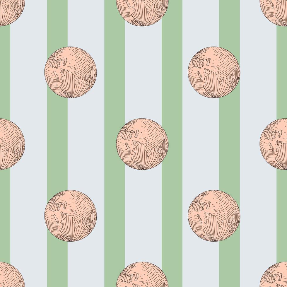 Planet earth engraved seamless pattern. Vintage sphere of world in hand drawn style. vector
