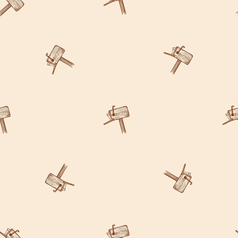 Mailbox with letter engraved seamless pattern. Vintage letterbox in hand drawn style. vector