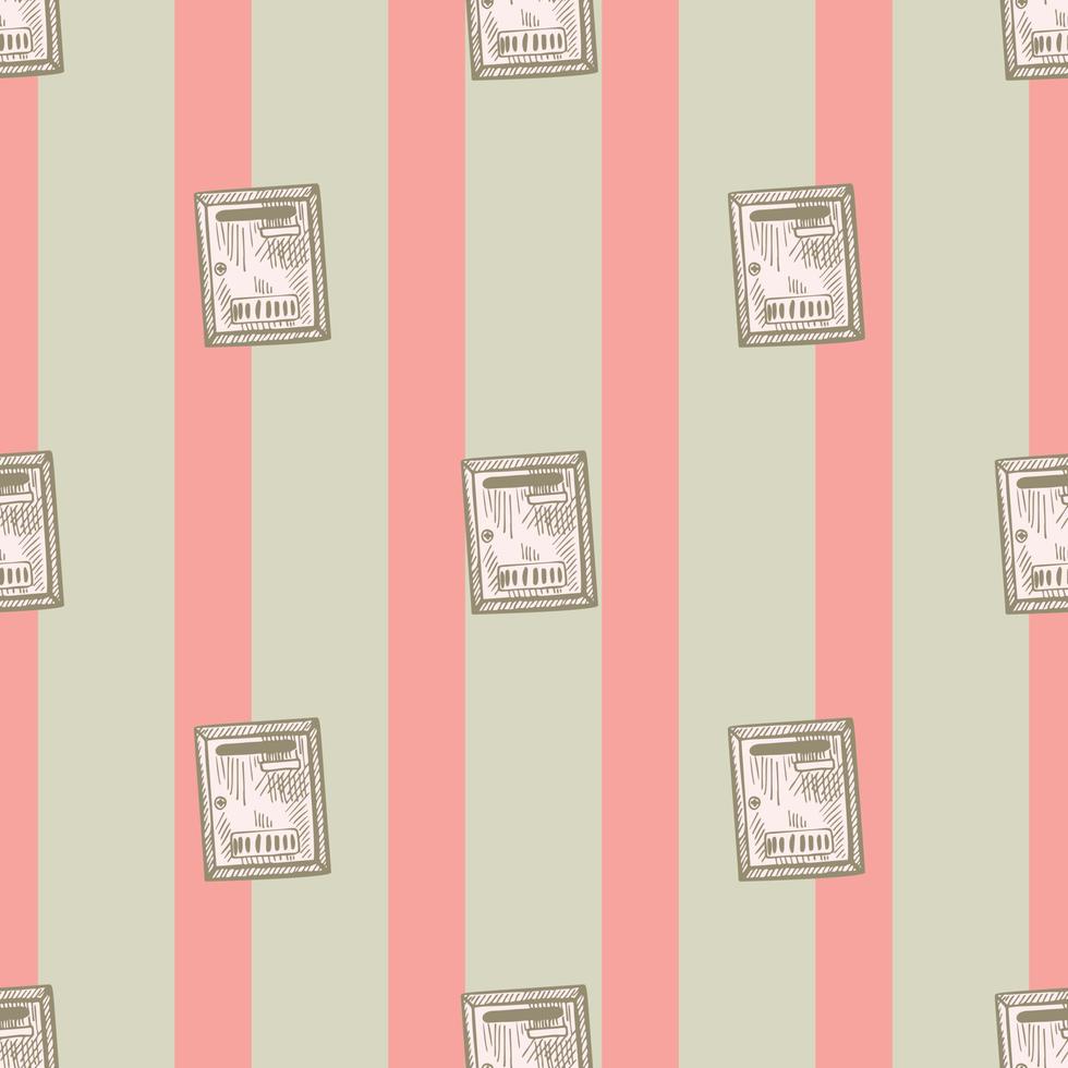Mailbox engraved seamless pattern. Vintage letterbox in hand drawn style. vector