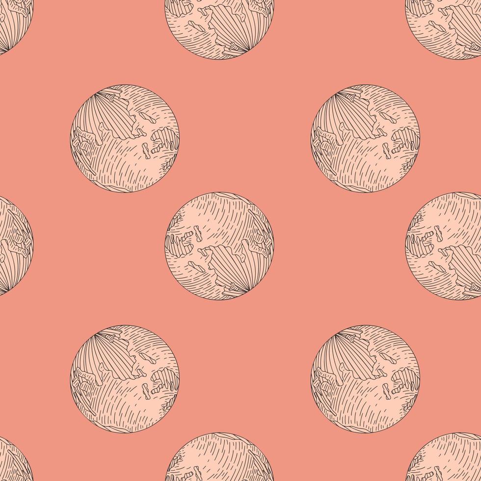 Planet earth engraved seamless pattern. Vintage sphere of world in hand drawn style. vector