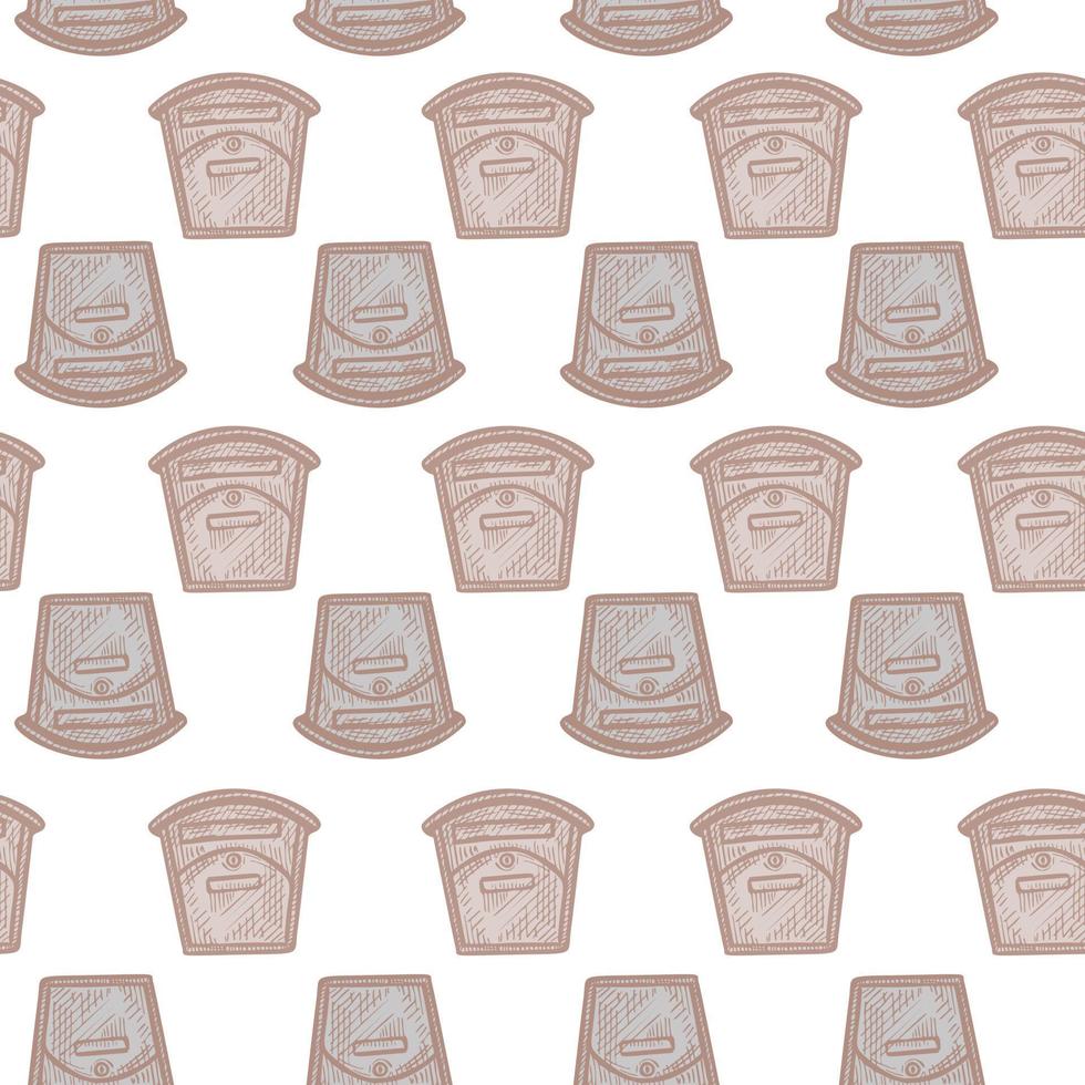 Mailbox engraved seamless pattern. Vintage letterbox in hand drawn style. vector