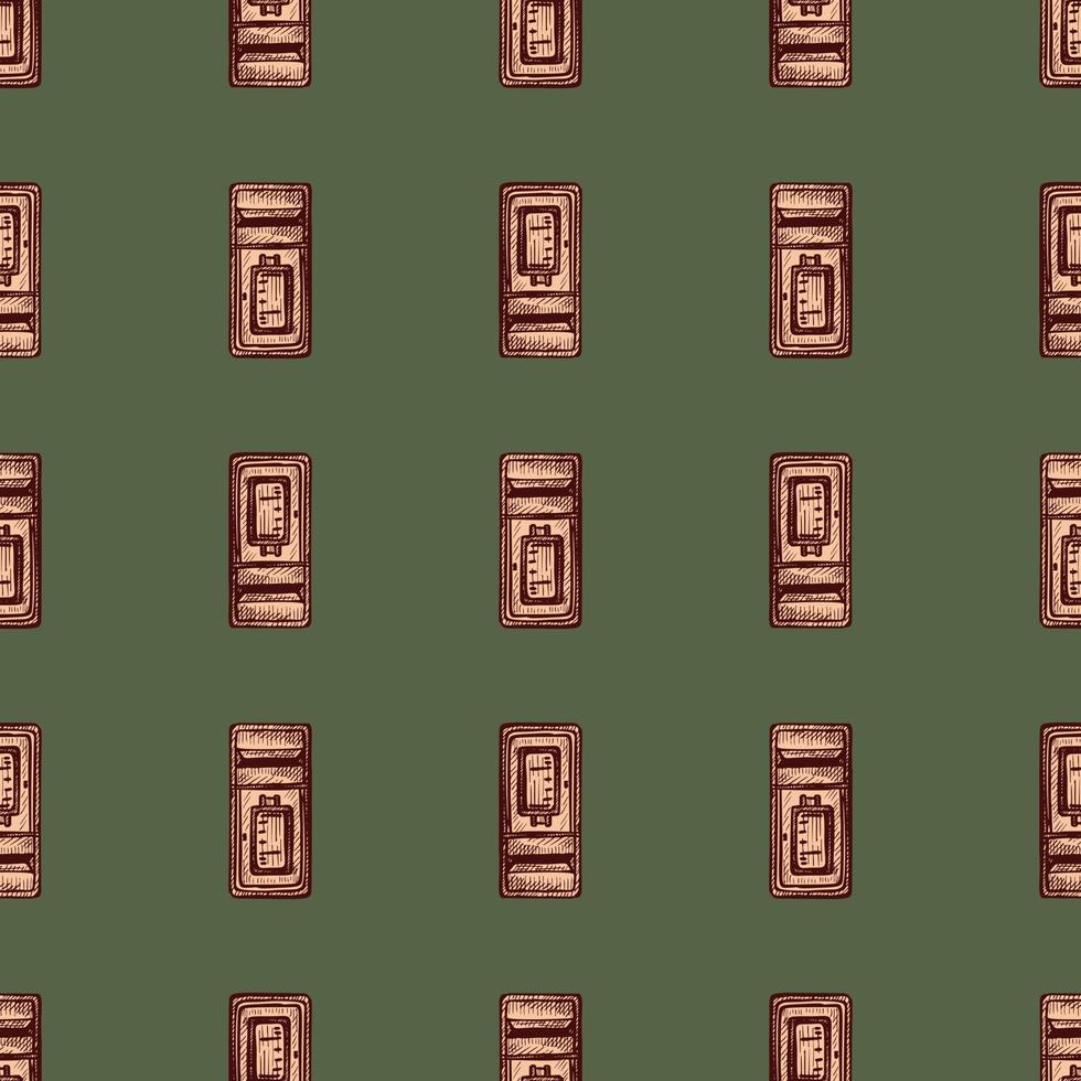 Mailbox engraved seamless pattern. Vintage letterbox in hand drawn style. vector