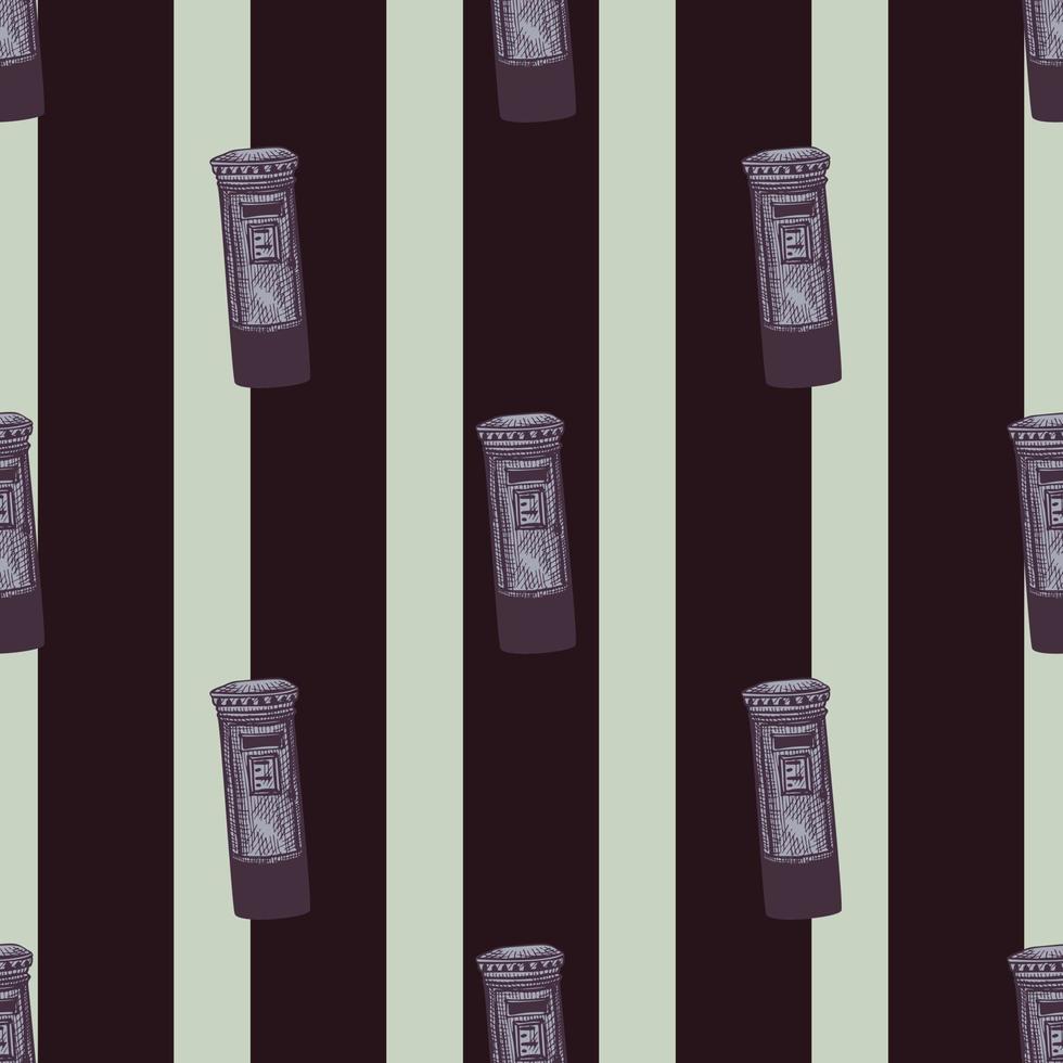 Mailbox engraved seamless pattern. Vintage letterbox in hand drawn style. vector