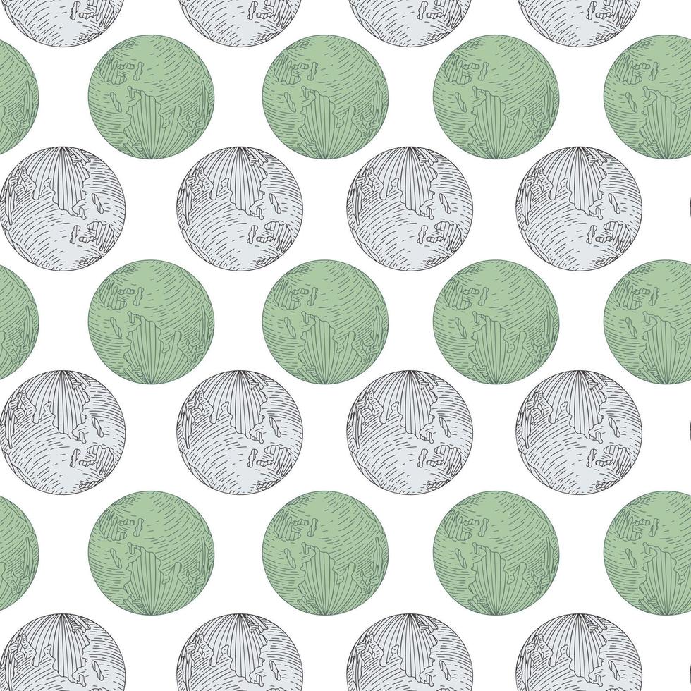 Planet earth engraved seamless pattern. Vintage sphere of world in hand drawn style. vector