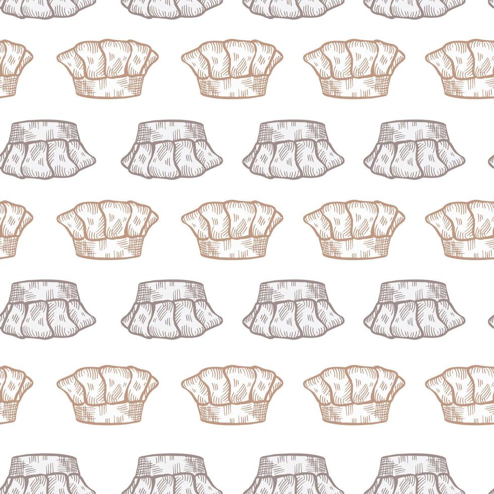 High chef hat engraved seamless pattern. Kitchen traditional element in hand drawn style. vector