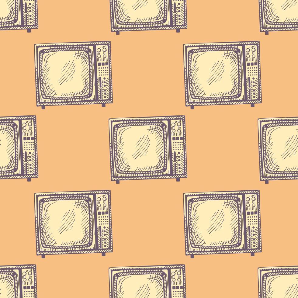 televisión retro grabada de patrones sin fisuras. televisión vintage en estilo dibujado a mano. vector