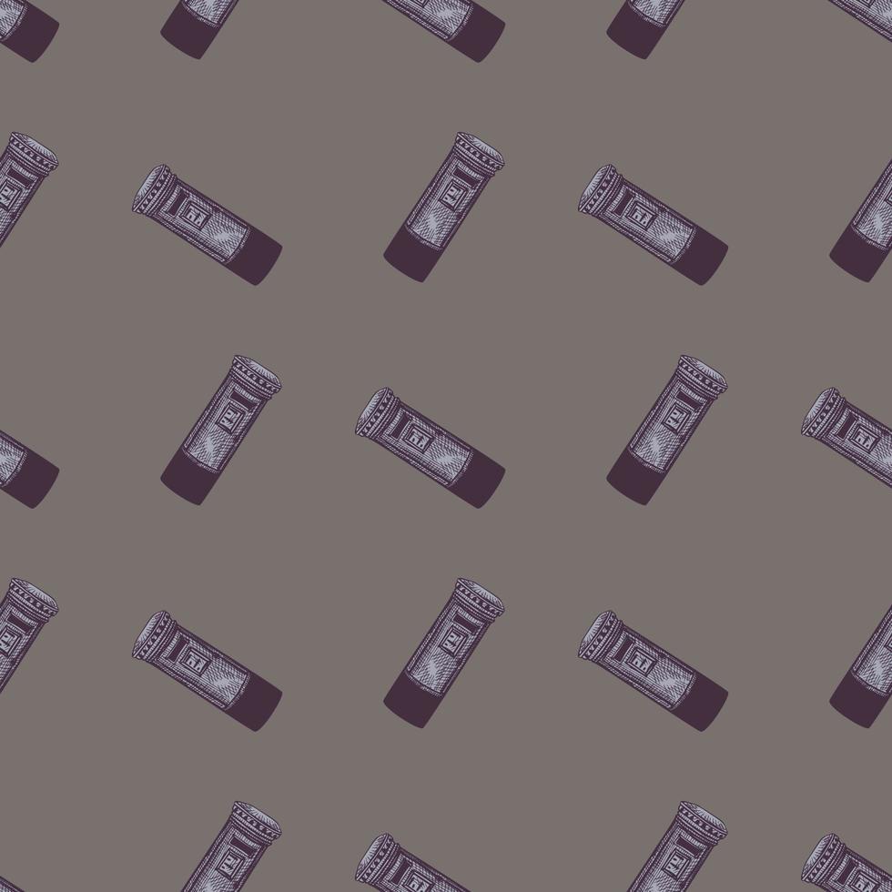 Mailbox engraved seamless pattern. Vintage letterbox in hand drawn style. vector