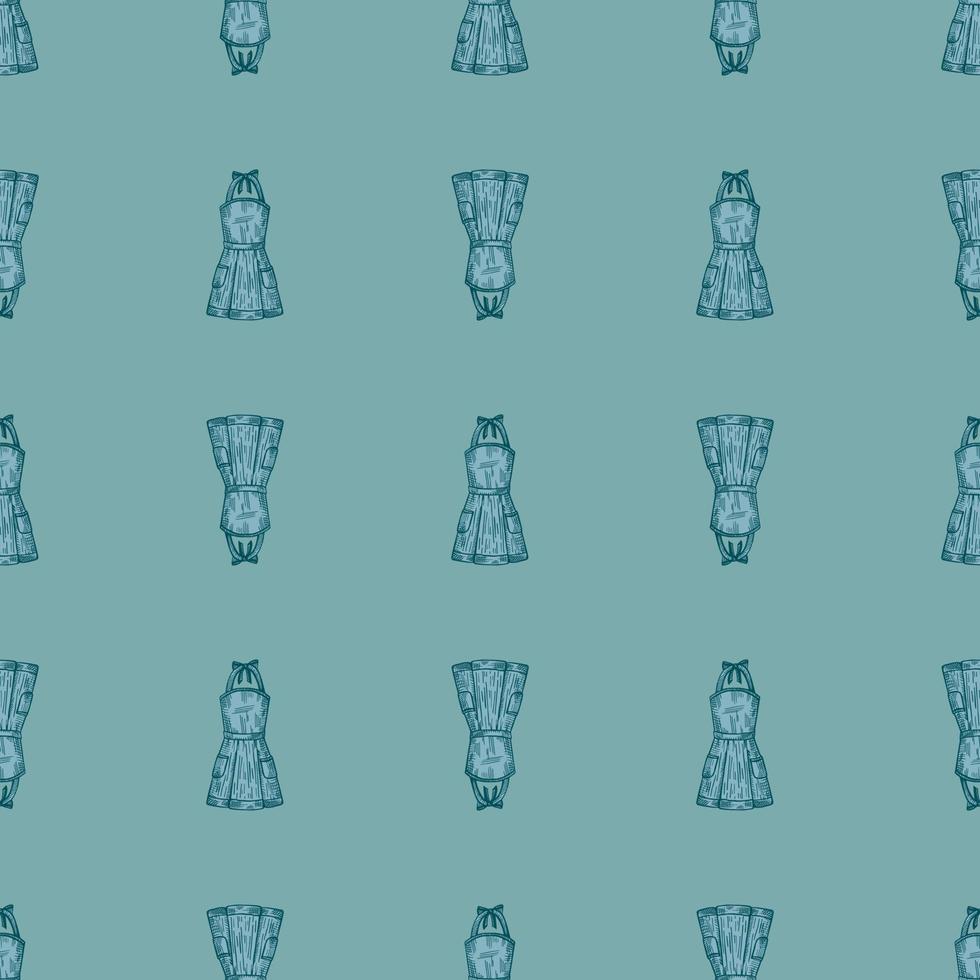 Apron pinafore engraved seamless pattern. Kitchen element for cook in hand drawn style. vector