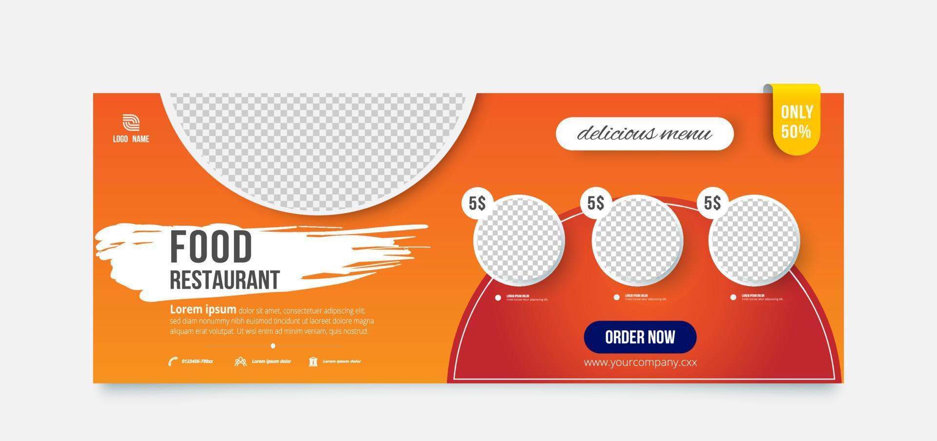 Food restaurant discount banner template. vector