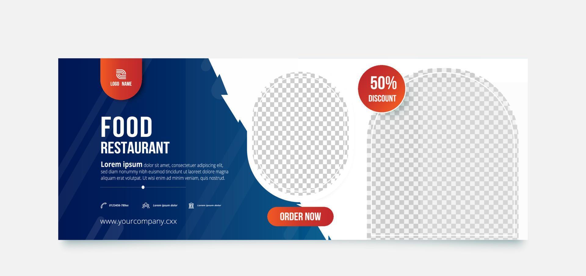 Food restaurant discount banner template. vector