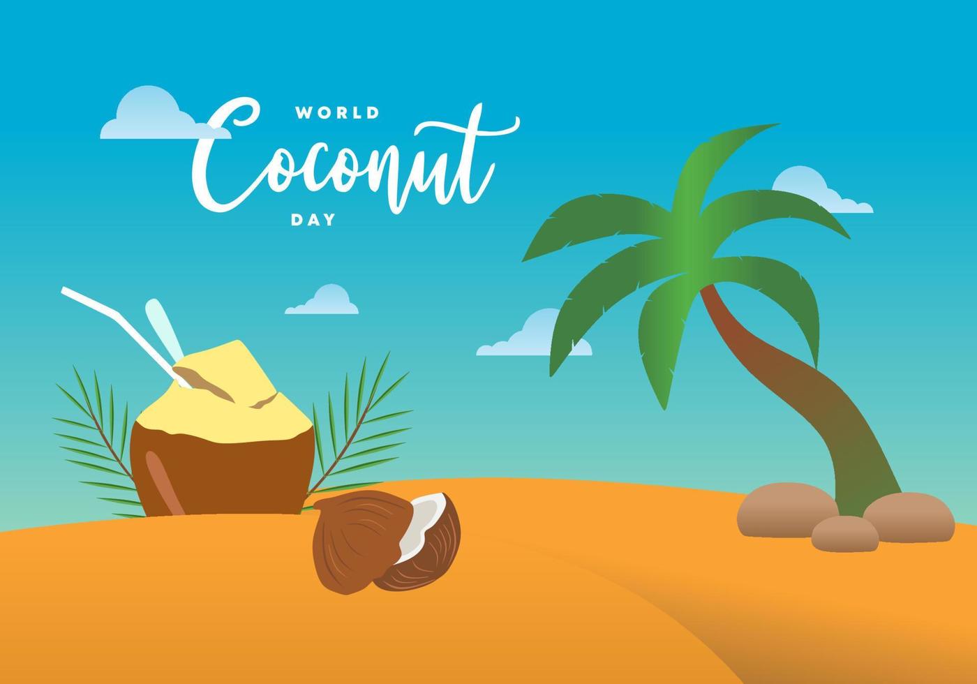 fondo del día mundial del coco con cocotero en la playa el 2 de septiembre vector