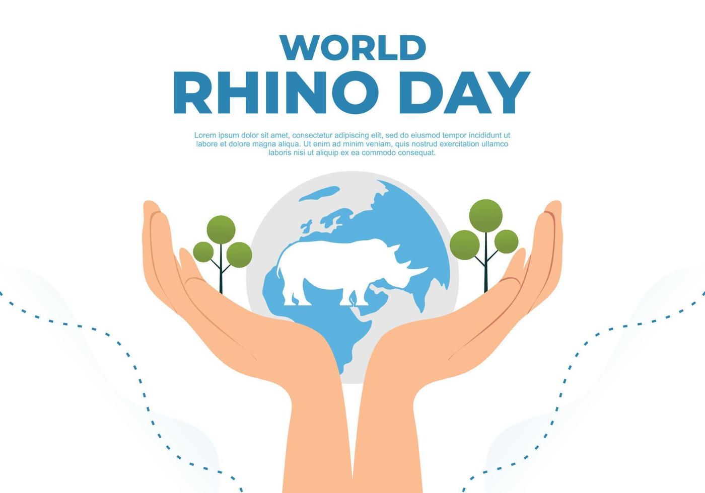 World rhino day background with earth globe and rhino on september 22. vector