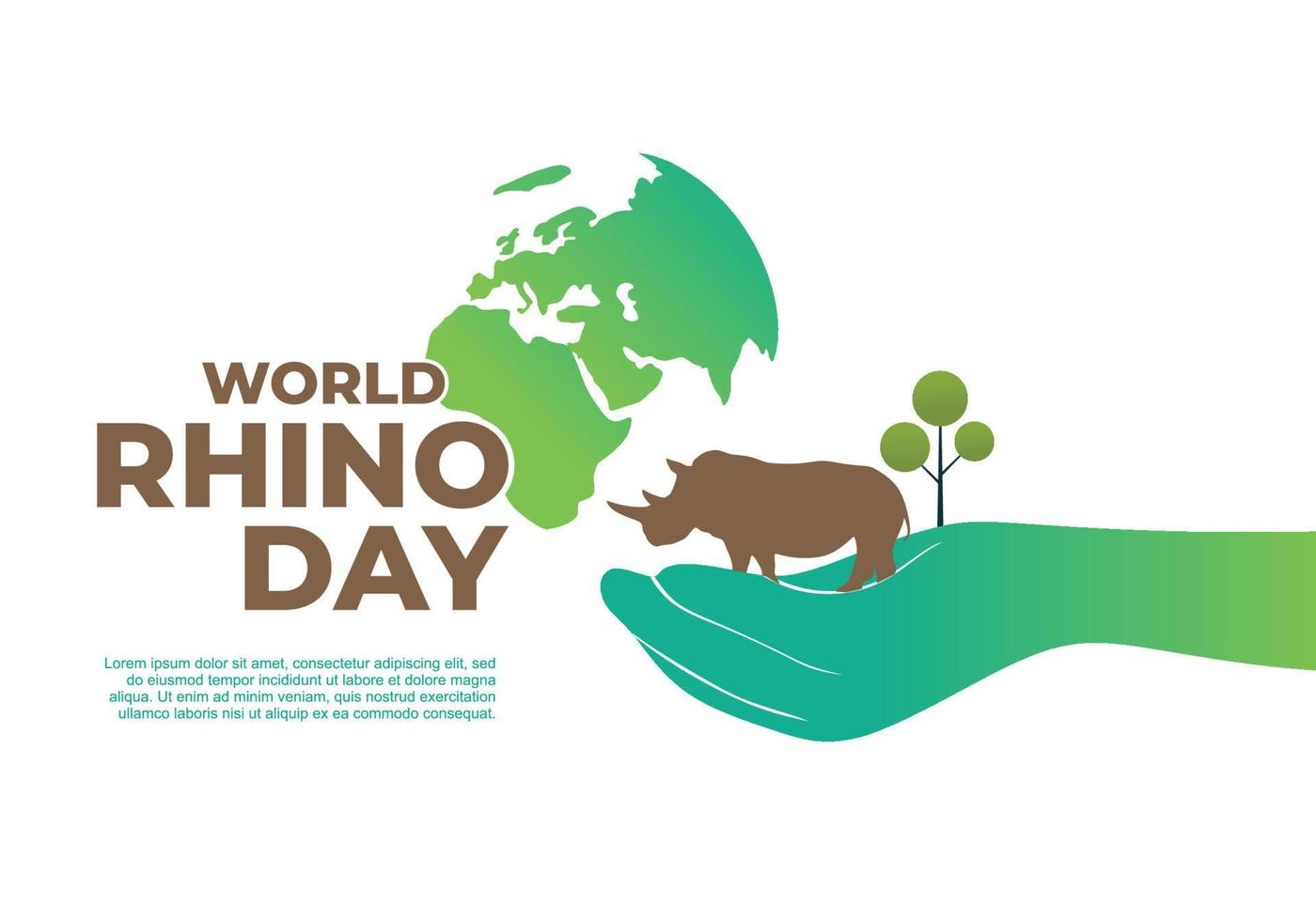 World rhino day background with world map and rhino on september 22. vector