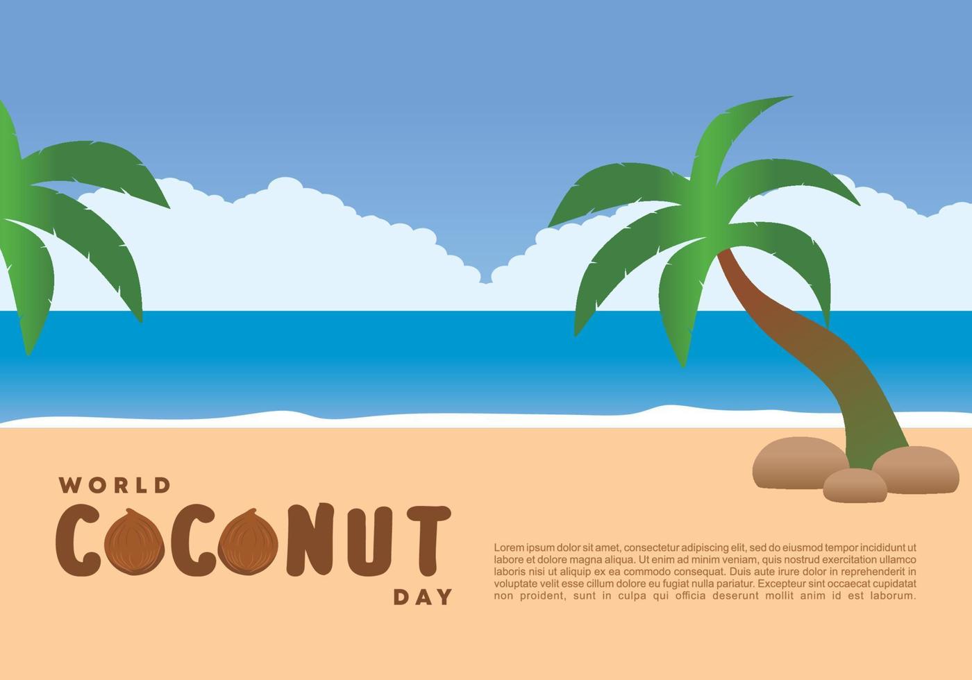 World coconut day background with coconut tree on beach on September 2 vector