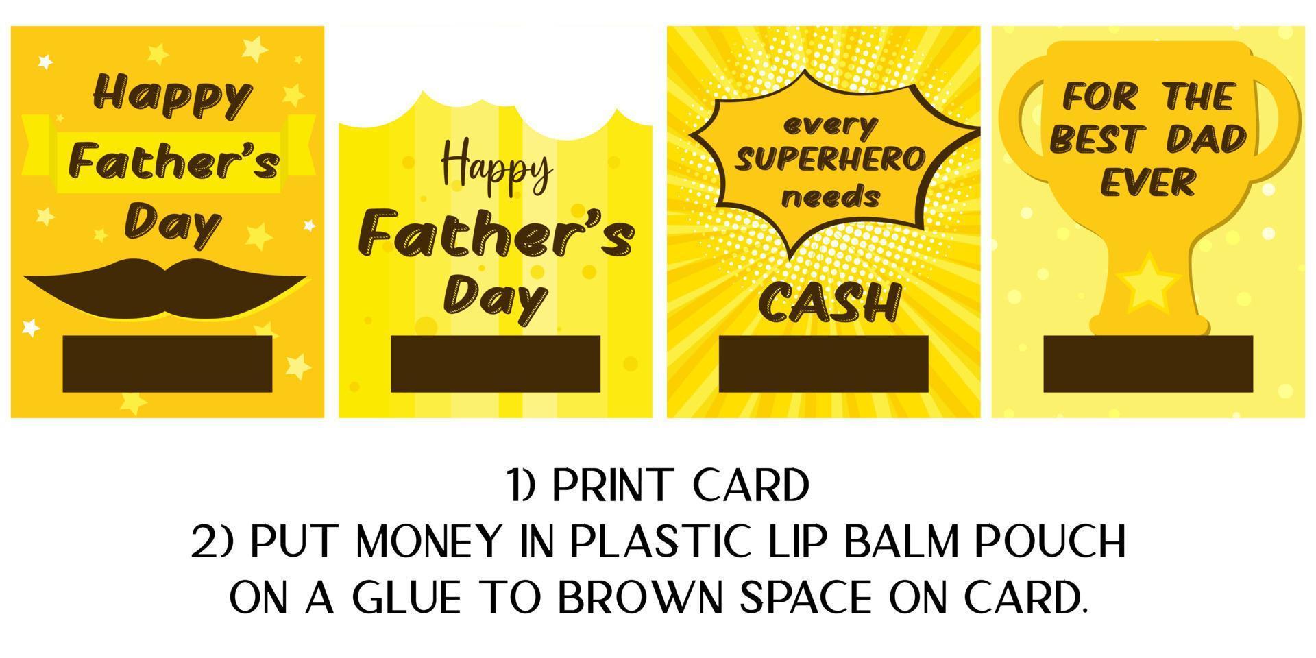 Happy Fathers Day cash gift. Print and use with plastic lip balm pouch. Superhero card with comic effect on background. Greeting beer poster for man vector