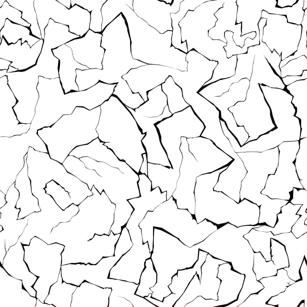 Black and white vector seamless texture of cracks or faults.Seamless pattern of broken angular black lines isolated on a white background.