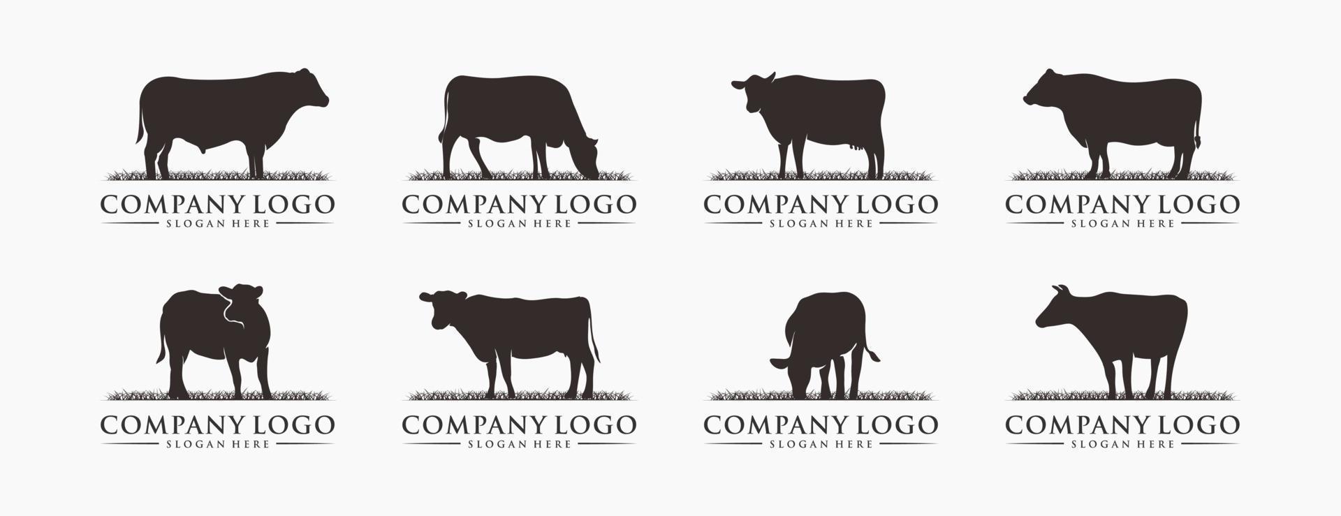 ganado de vaca de silueta, paquete de logotipo de granja. perfecto para logotipos de empresas, negocios y marcas. vector