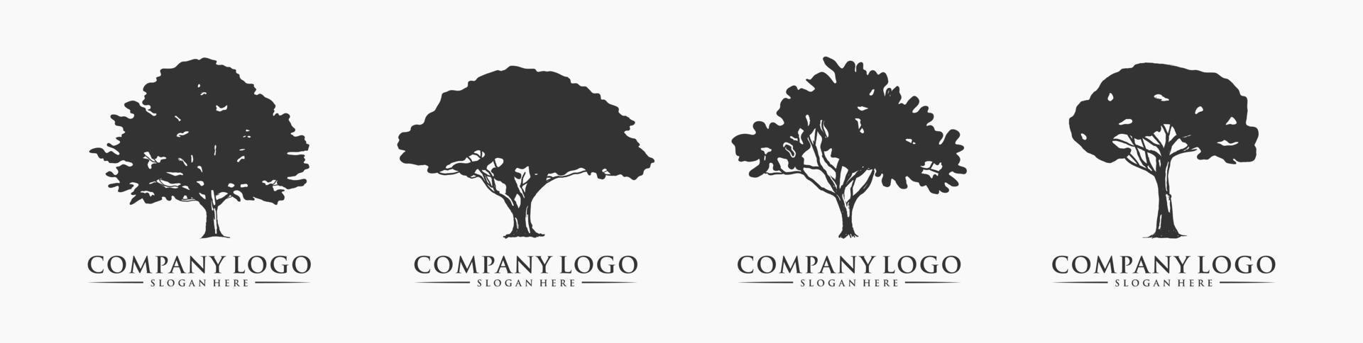 paquete de logotipo de árbol de silueta. plantilla de símbolos de jardín de plantas naturales. perfecto para el logotipo de la empresa comercial. ilustración vectorial vector