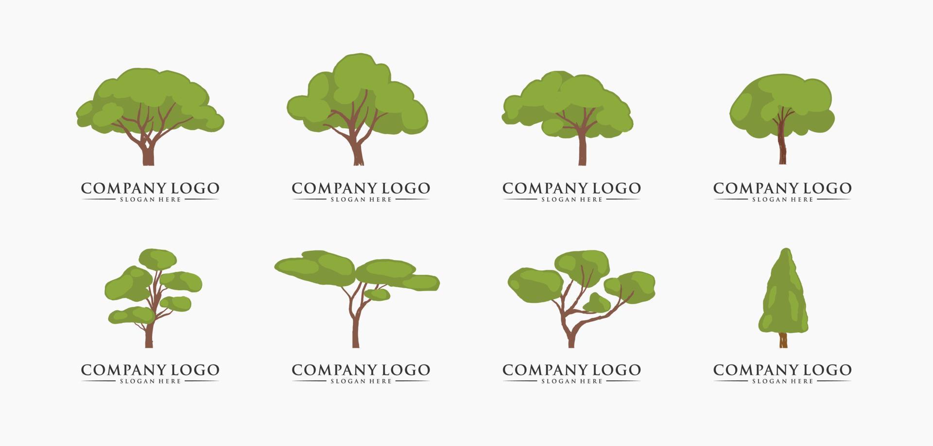 paquete de logotipo de árbol. plantilla de símbolos de jardín de plantas naturales. perfecto para el logotipo de la empresa comercial. ilustración vectorial vector