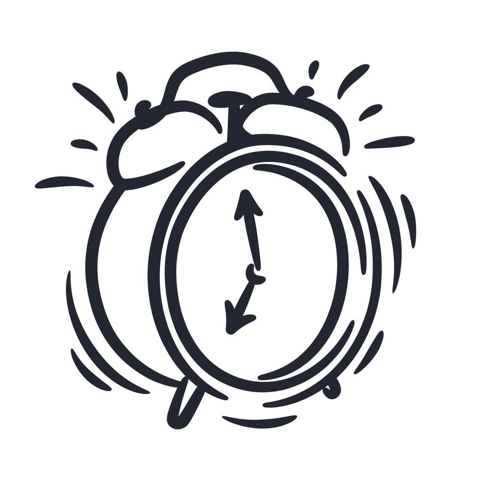 Hand drawn classic ringing alarm clock line art vector