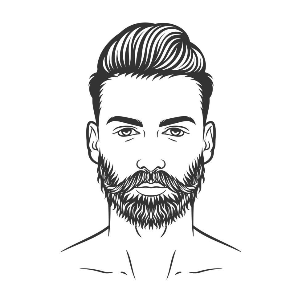 diseño de ilustración de cara de hipster de hombre barbudo vector