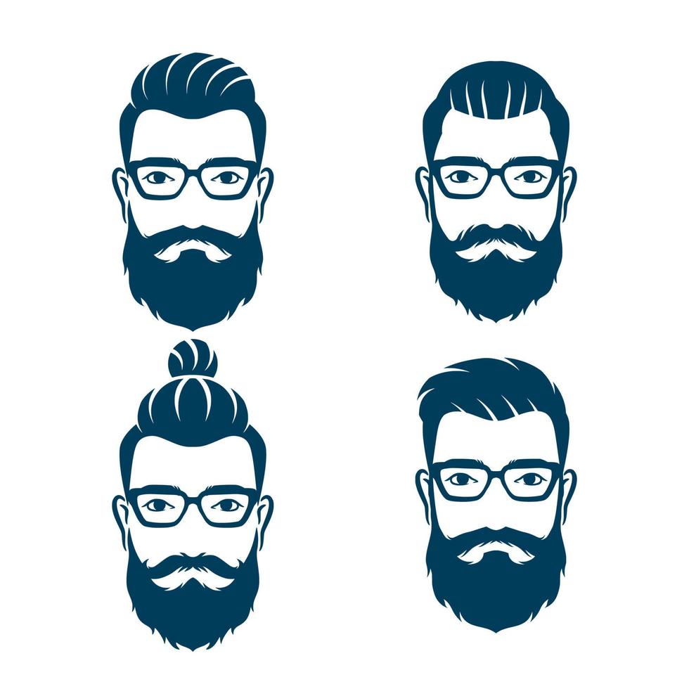bearded men faces hipsters style, vintage hairstyle barber shop logo vector
