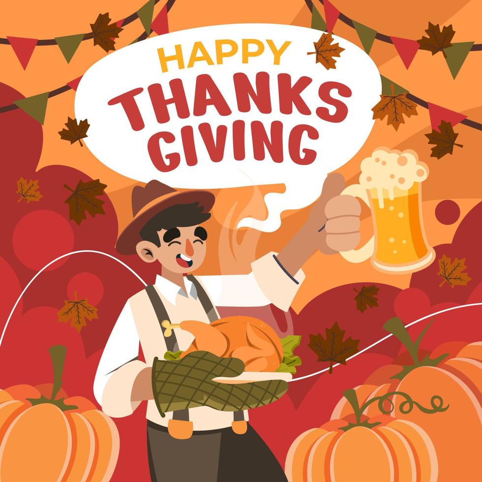 Happy Thanks Giving with Turkey vector