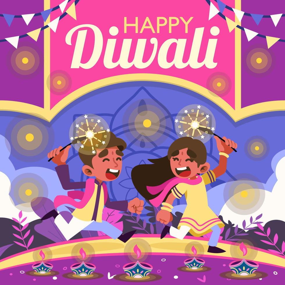 Kids Celebrate Diwali Day vector