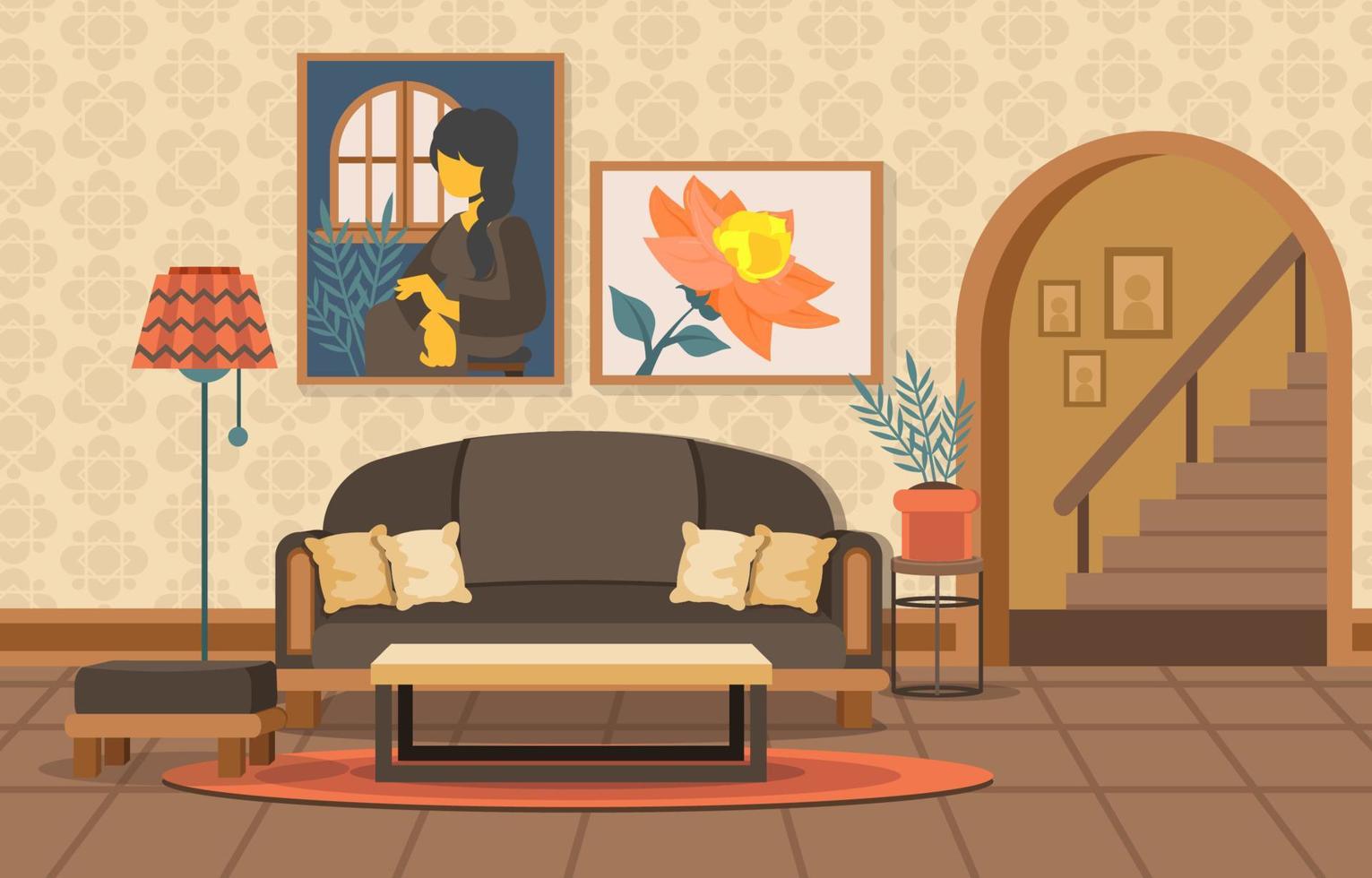 Retro Living Room with Painting vector