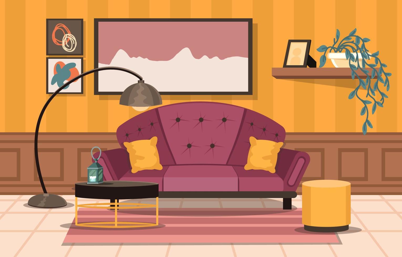 Living Room Retro Interior vector