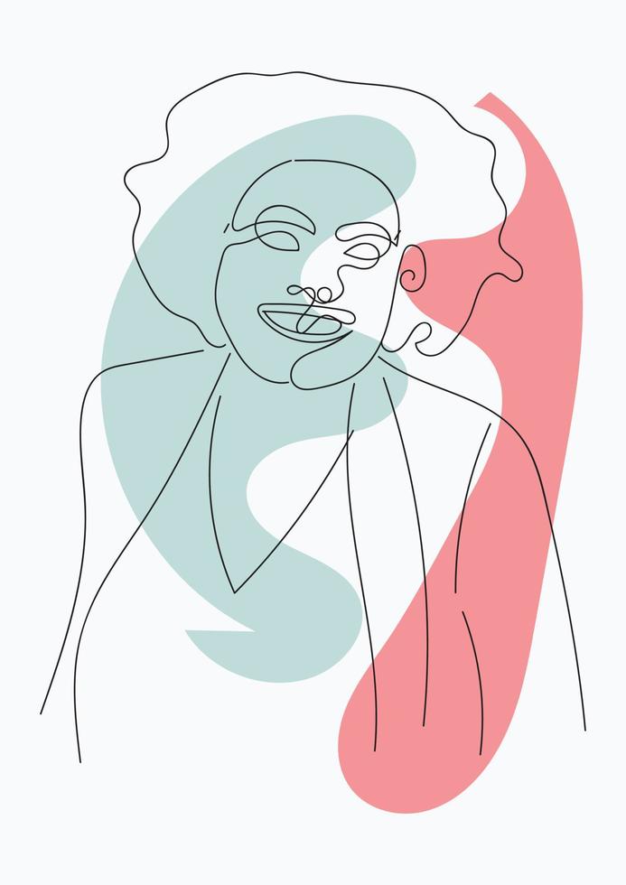 Abstract face with flowers by one line vector drawing. Portrait minimalistic style