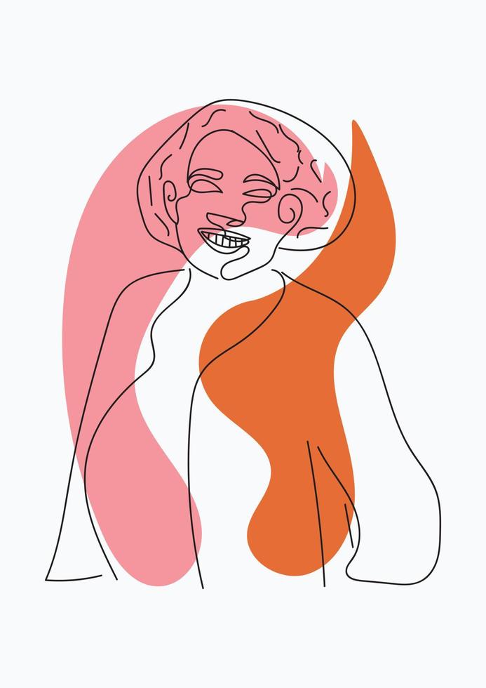 Modern continuous line art of ancient greek goddess statue with geometric shapes, tropical florals vector