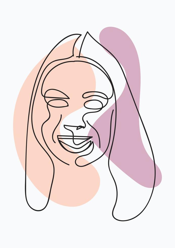 One Line drawing woman with floral from head vector