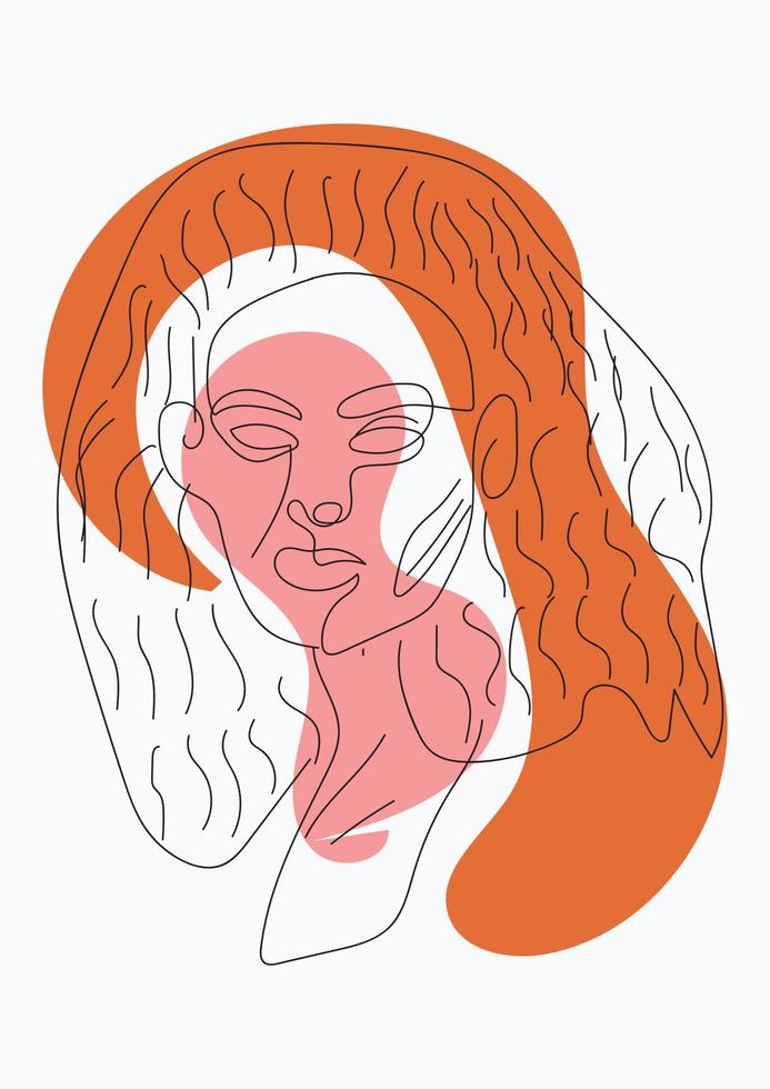 Woman face in single line art style. Continuous one line portrait vector