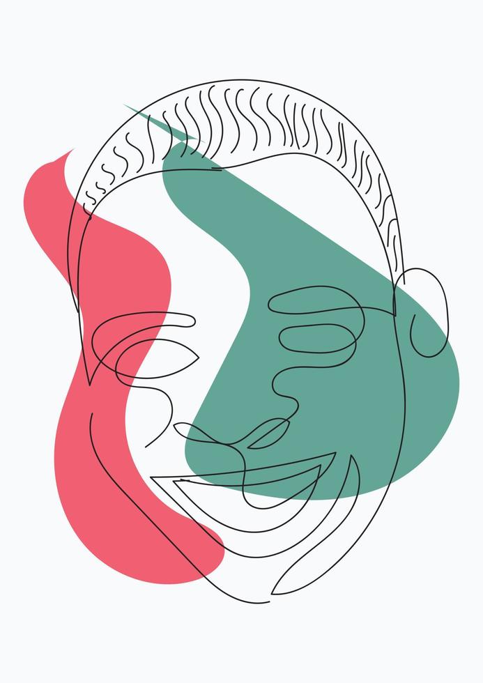 Continuous art portraits with flowers vector illustration.Modern continuous line art fashion