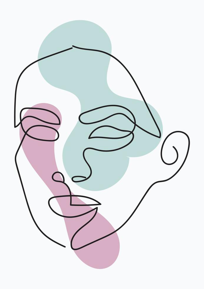 Women's faces in one line art style on white isolated background vector