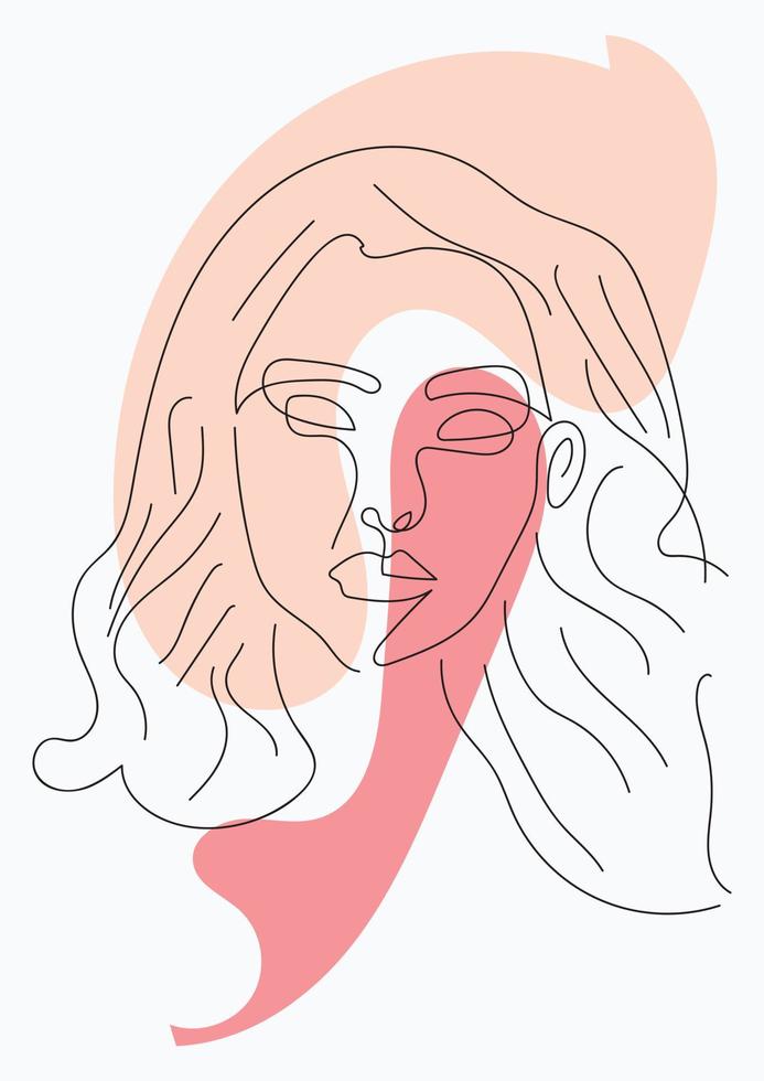 cara de mujer de arte lineal con flores dibujo de una línea continua vector