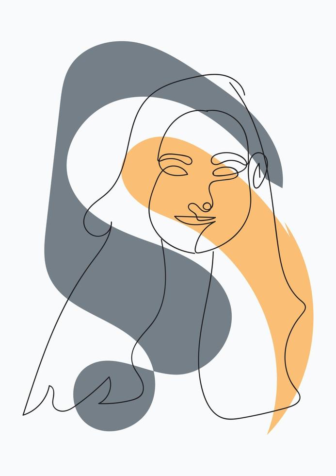 Abstract poster with minimal woman face One line drawing style vector