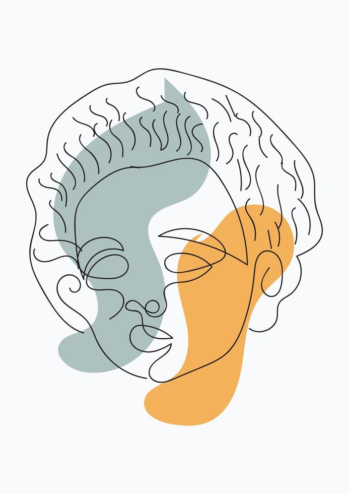 Poster with minimal woman face. One line drawing style vector