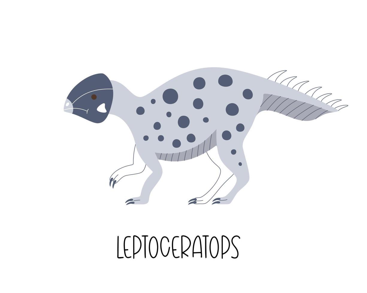 cute blue doodle dinosaur leptoceratops. vector illustration of wild Jurrasic animal