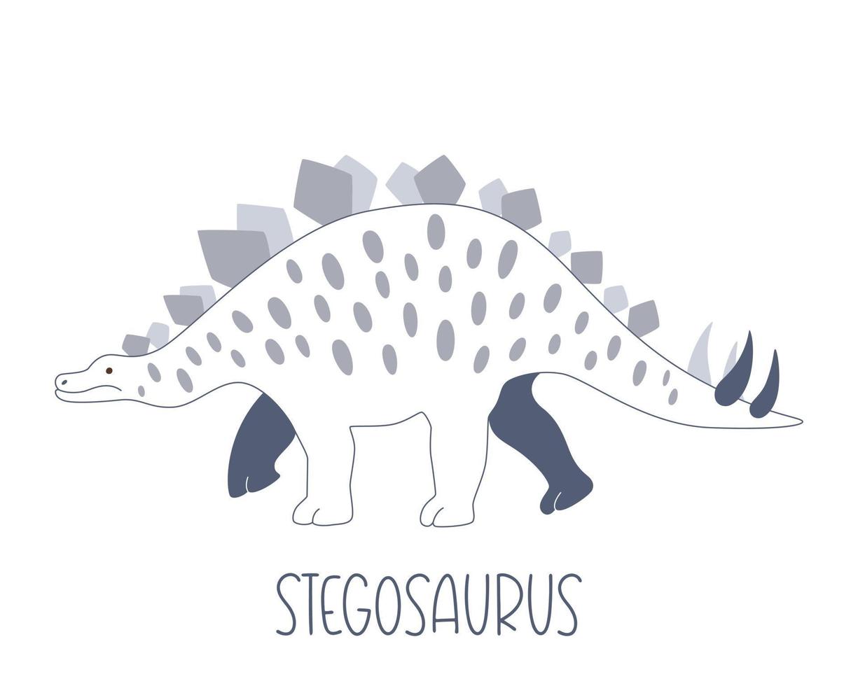 lindo estegosaurio de dinosaurio de garabato azul. ilustración vectorial de animales jurásicos salvajes vector