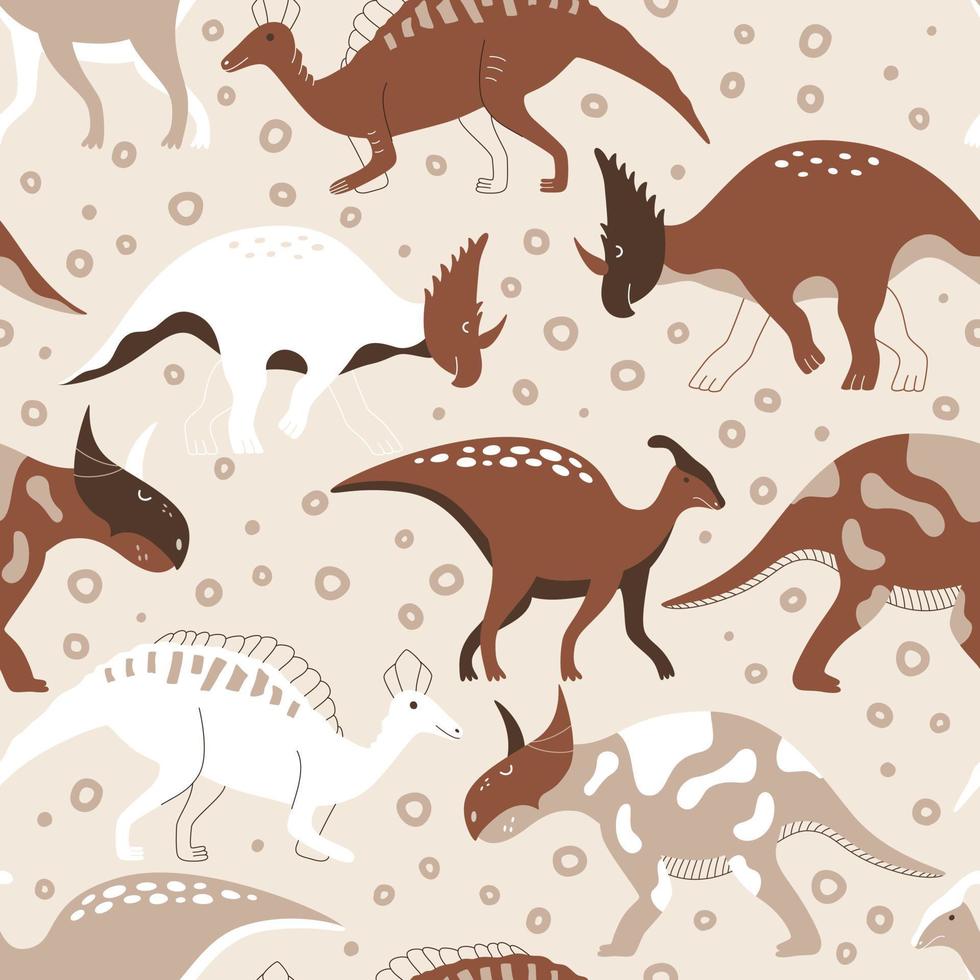 Jurassic wild dinosaurs on a beige background. Seamless pattern with animals for fabric and wallpaper. vector